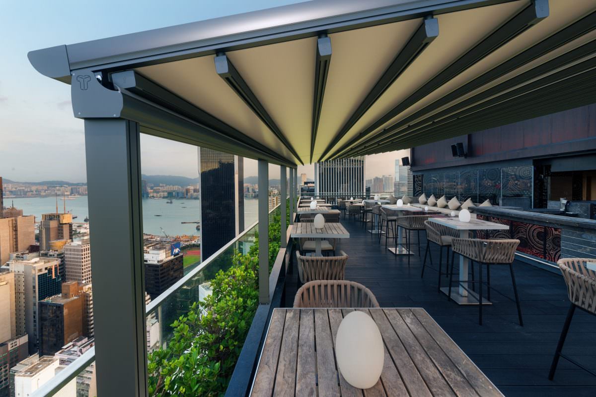 Modern home outdoor view with outdoor roofing solution