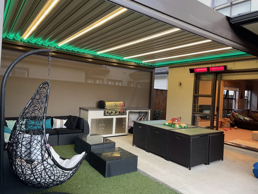 Patio with outdoor heating and lighting solutions
